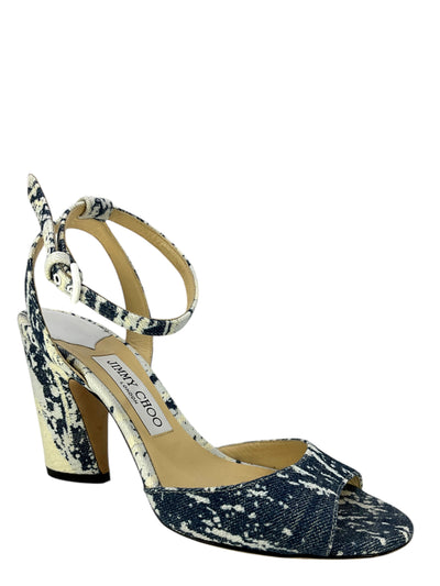 JIMMY CHOO Miranda Tie Dye Bleached Denim Sandals Size 7-Consigned Designs