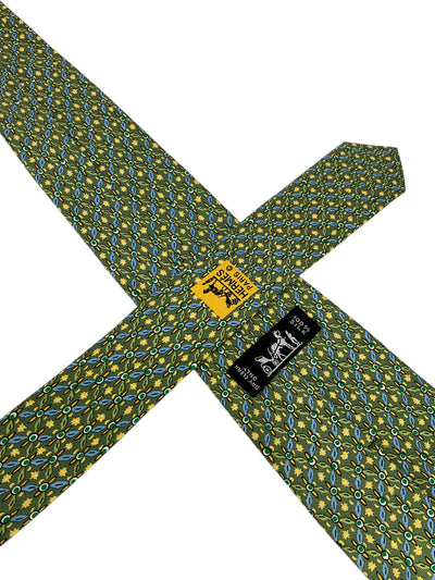 HERMES Printed Clover Silk Classic Men's Neck Tie 7806 FA-Consigned Designs