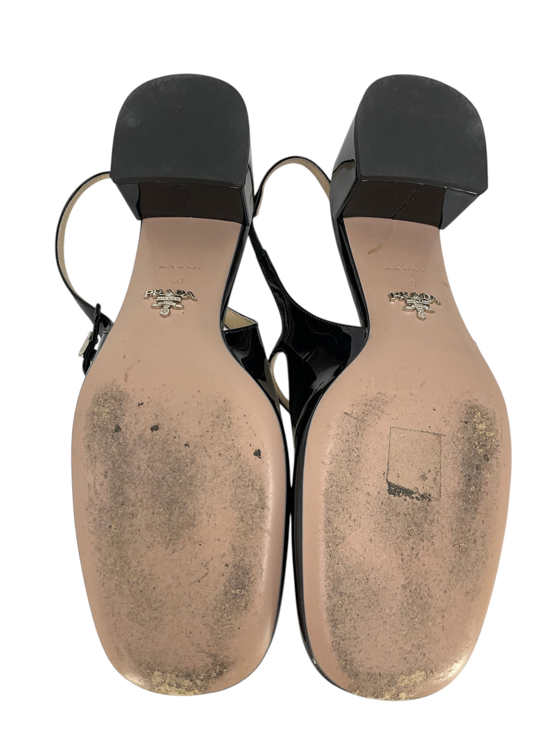 PRADAヒール PRADA Patent Decolette Logo Slingback Mary Jane Pump Size 10