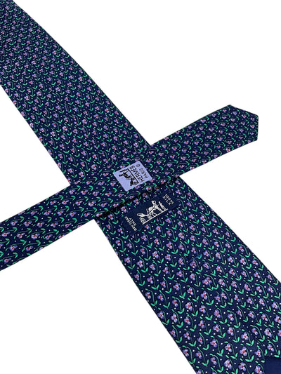 HERMES Flower Printed Silk Classic Men's Neck Tie 7845 UA-Consigned Designs