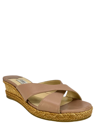 JIMMY CHOO Almer 50 Leather Espadrille Wedge Size 39-Consigned Designs