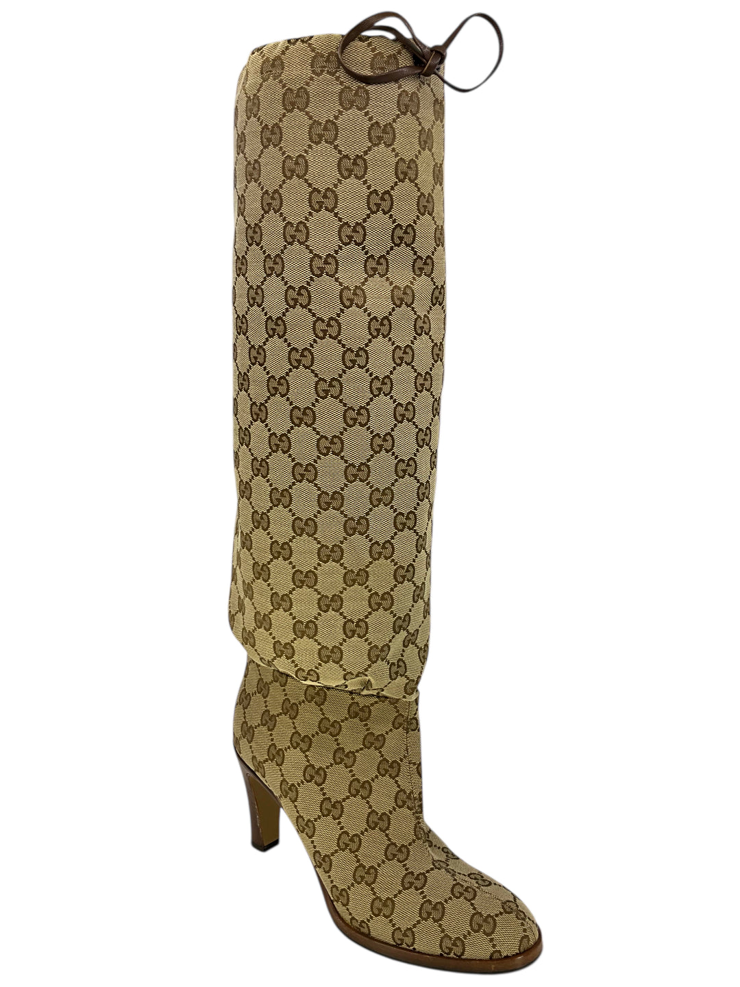 GUCCI Malaga Kid Lisa GG Monogram Canvas Knee-High Boots  display picture 1