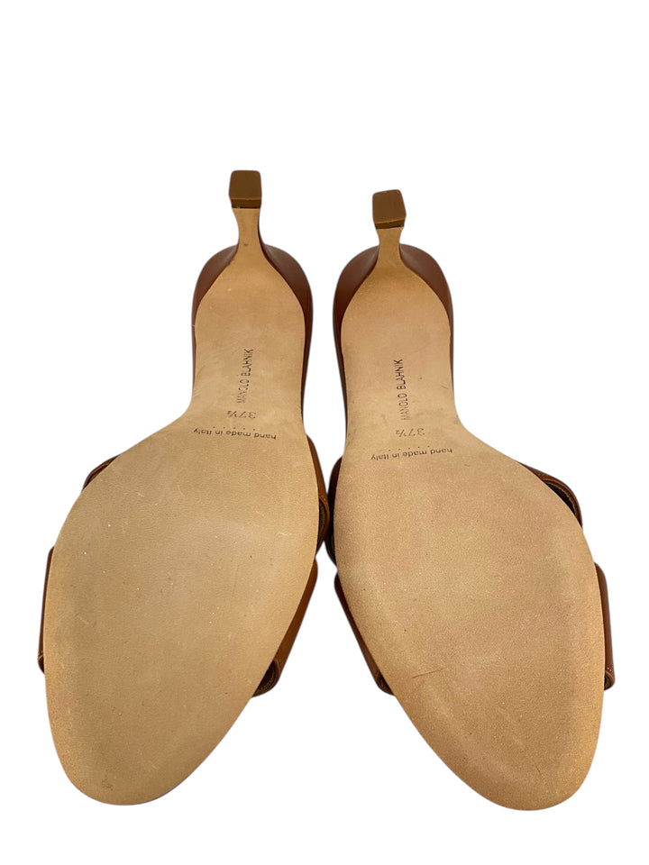 MANOLO BLAHNIK IACOPO Calf Leather Open Toe Mules Size 7.5