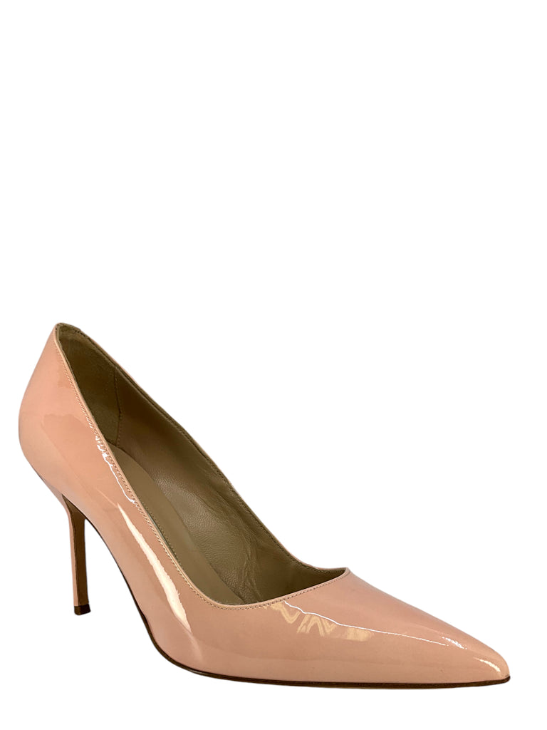 極美品　MANOLO BLAHNIK ピンク ポインテッドトゥヒール 35.5 Manolo Blahnik Pink/White Polka Dot Fabric Tunel Slingback