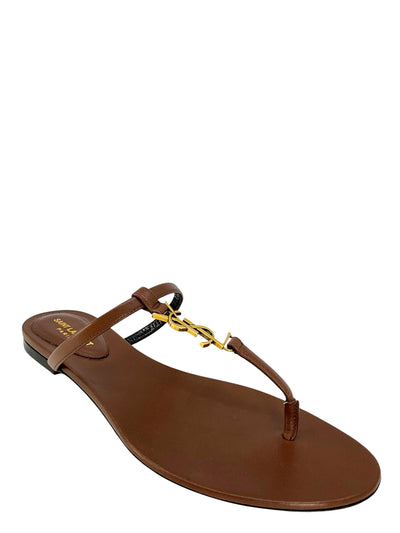 Saint Laurent Cassandra Leather YSL Thong Sandals Size 7.5-Consigned Designs