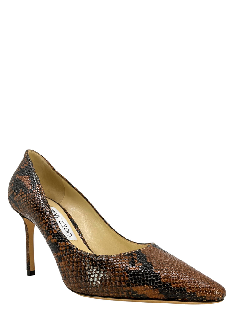 Jimmy Choo Romy 85 Snake Print Leather Pumps Size 7.5
