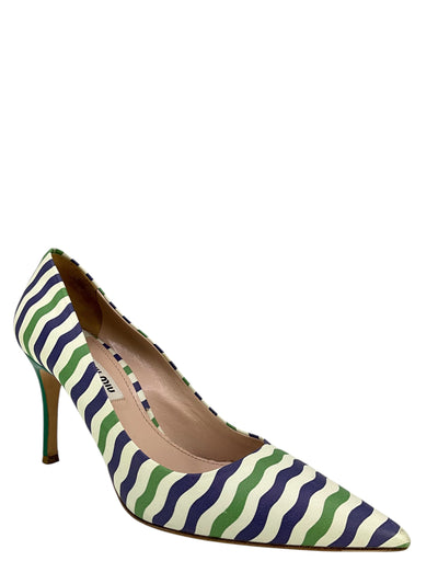 MIU MIU Striped Leather Pumps Size 7-Consigned Designs