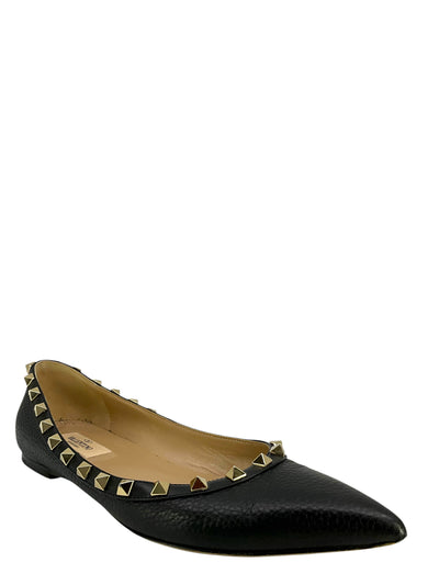 Valentino Garavani Leather Rockstud Ballerina Flats Size 7.5-Consigned Designs