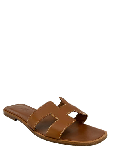 HERMES Calfskin Leather Oran Sandals Size 7-Consigned Designs
