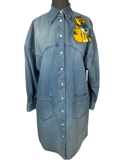 GUCCI Kitten Denim Oversized Shirt Dress Size XS-Consigned Designs