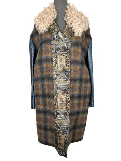 ETRO Wool Plaid Mixed Media Coat Size XL-Consigned Designs