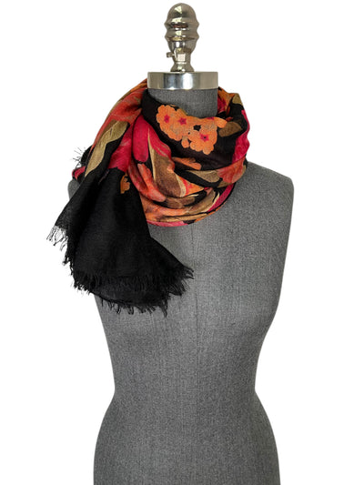 Loro Piana Floral Cashmere Fringe Trim Scarf-Consigned Designs