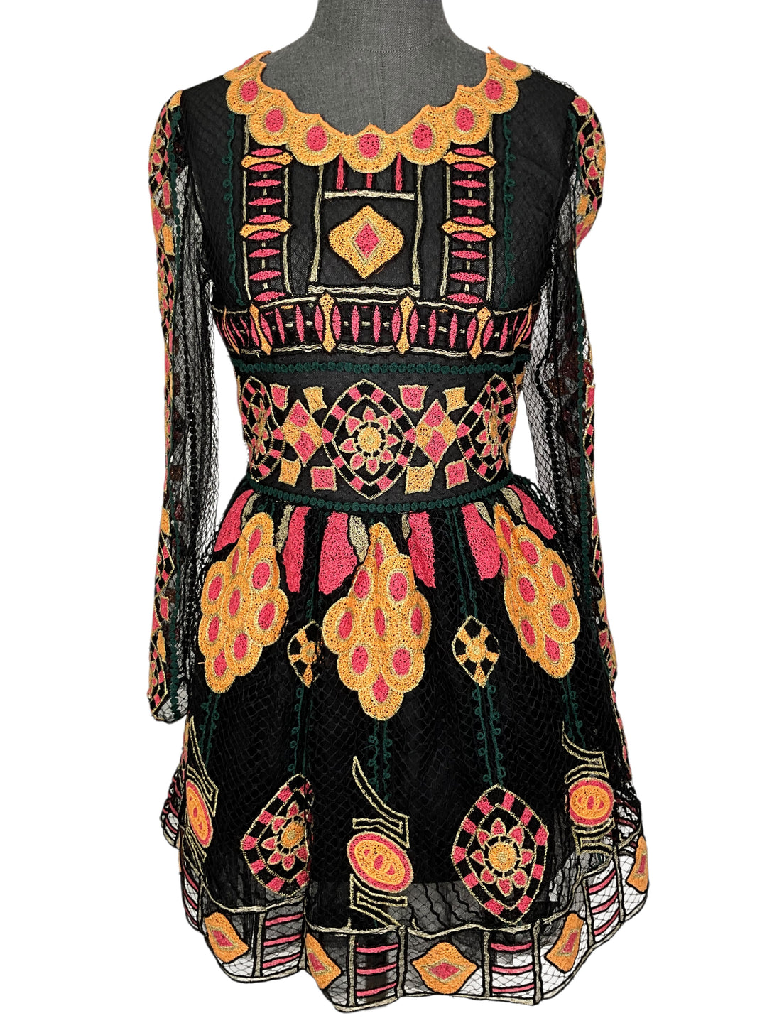 Valentino Couture Mesh Embroidered Mini Dress Size S