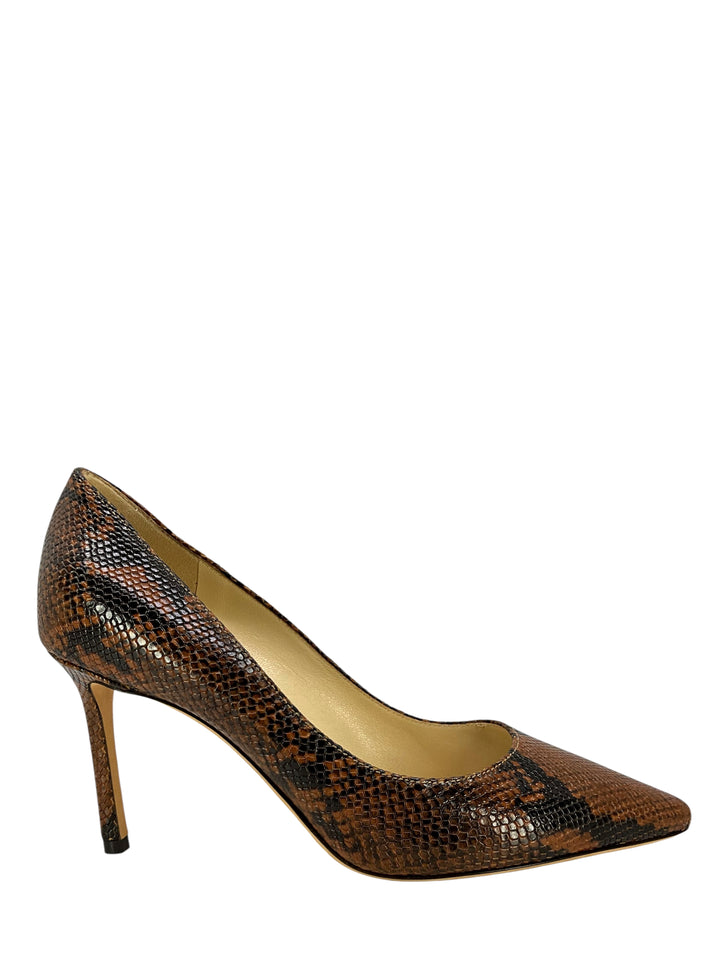 Jimmy Choo Romy 85 Snake Print Leather Pumps Size 7.5 - Consigned