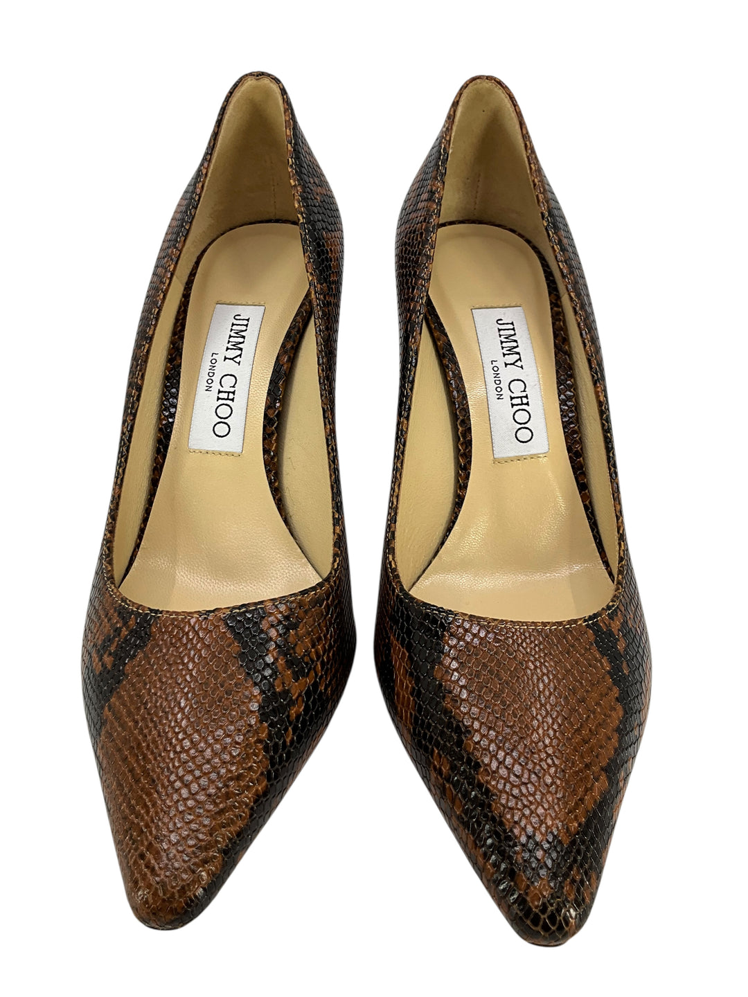 Jimmy Choo Romy 85 Snake Print Leather Pumps Size 7.5 - Consigned