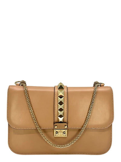 VALENTINO Leather Rockstud Glam Lock Flap Bag-Consigned Designs