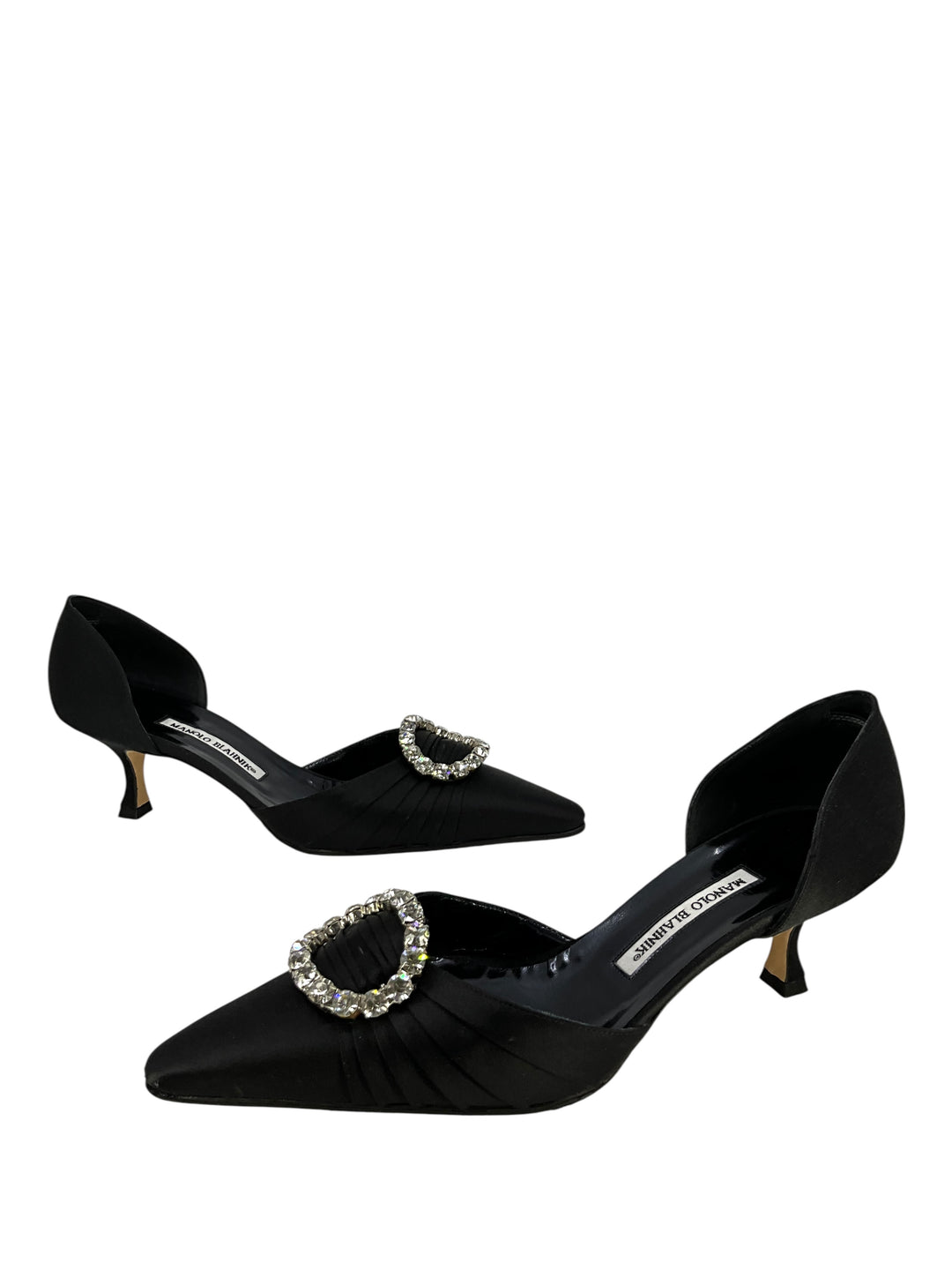 MANOLO BLAHNIK ブラック ハイヒール Manolo Blahnik Embellished Satin d'Orsay Pumps Size 10.5