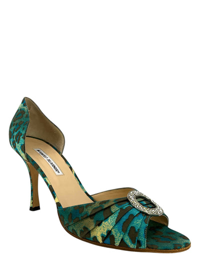 Manolo Blahnik Sedaraby Embellished Satin d'Orsay Pumps Size 10.5-Consigned Designs