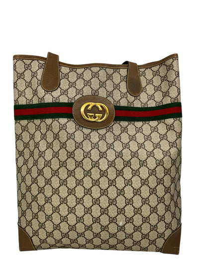 GUCCI Vintage GG Monogram Canvas Sherry Web Tote-Consigned Designs