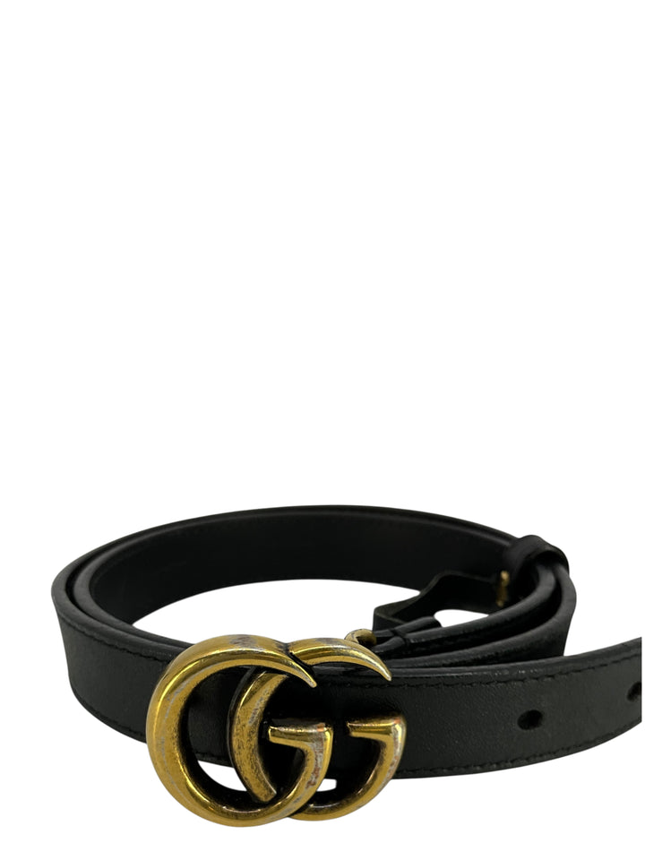 Gucci GG Marmont Thin Leather Belt - Black with Gold Double G Gucci | Accessories | Gucci Marmont Thin Belt Black Leather  main image 4