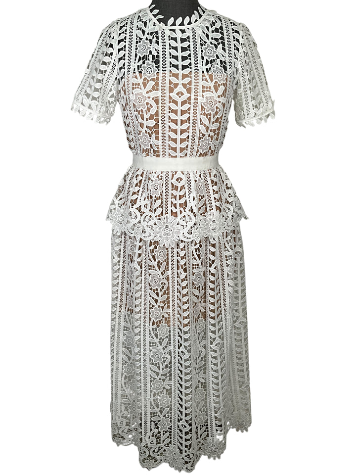 self portrait white guipure lace dress White Guipure Lace Mini Dress self-portrait-US