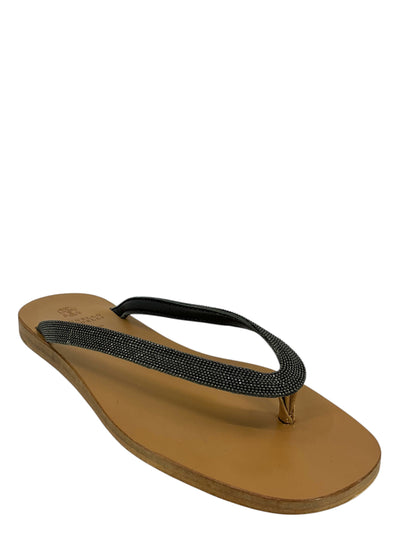 Brunello Cucinelli Beaded T-Strap Slide Sandals Size 5.5-Consigned Designs