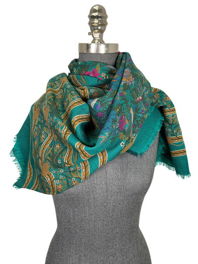Bottega Veneta Floral Cashmere Silk Fringe Shawl Scarf-Consigned Designs