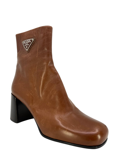 PRADA Triangle Logo Leather Boots Size 9-Consigned Designs