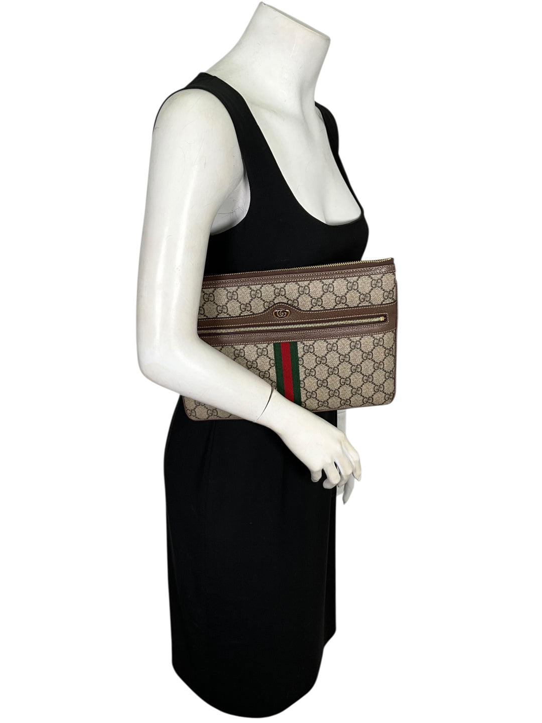 GUCCI accessory pouch hand bag GG グッチ GUCCI GG Supreme Monogram Large Ophidia Pouch Clutch - Consigned