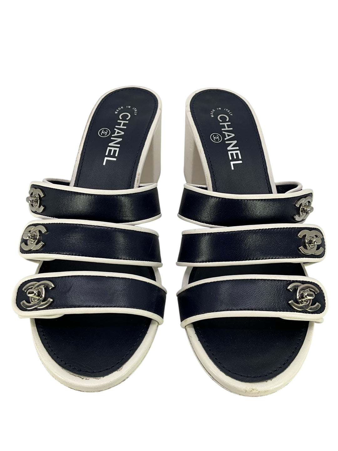 CHANEL CC Turnlock Leather Mule Sandals Size 10 - Consigned Designs