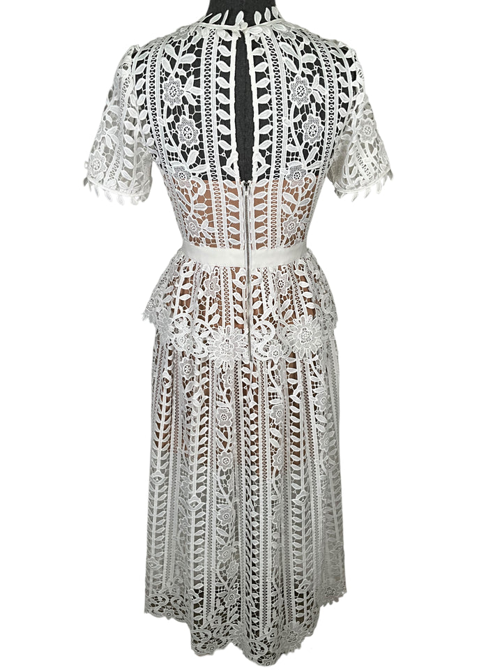 self portrait lace panel dress self-portrait - Brown Lace Insert Midi Dress