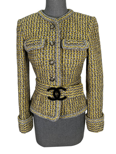 CHANEL Lesage Tweed CC Logo Belted Jacket Size S-Consigned Designs