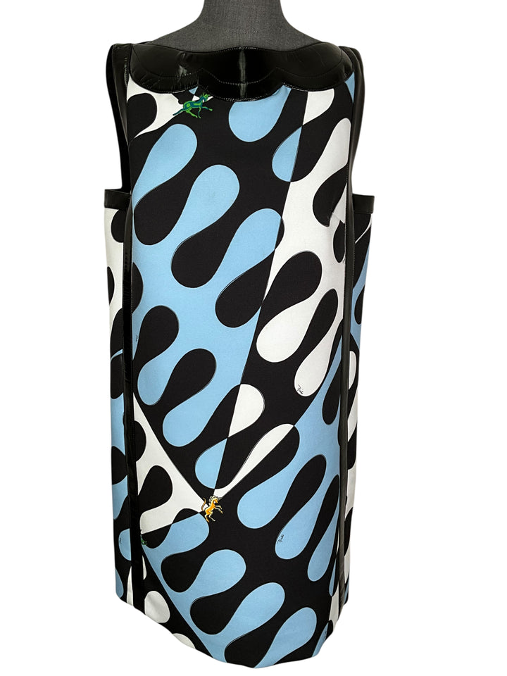dress emilio pucci Patent Leather Trimmed Leocorno Printed Shift Size size:UK 8 Dry clean only Blue Prom Dresses | NEW COLLECTION