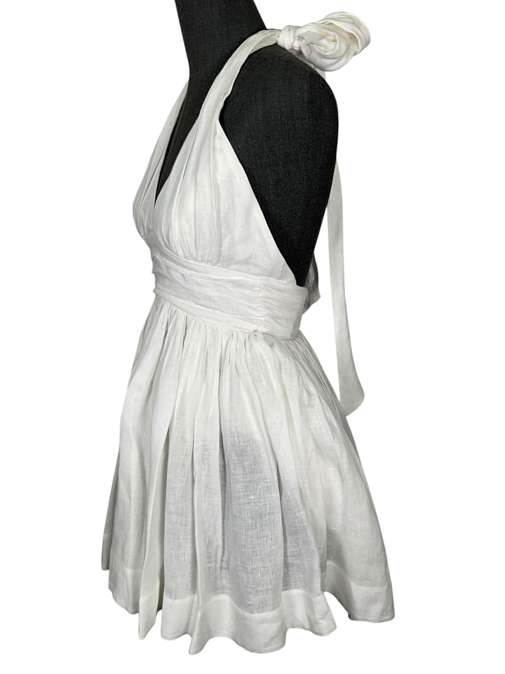 zimmermann white halter dress August Mini Size S NEW Color:ORANGE MULTI finished with a frilled livecollection Blue Blush Edie White