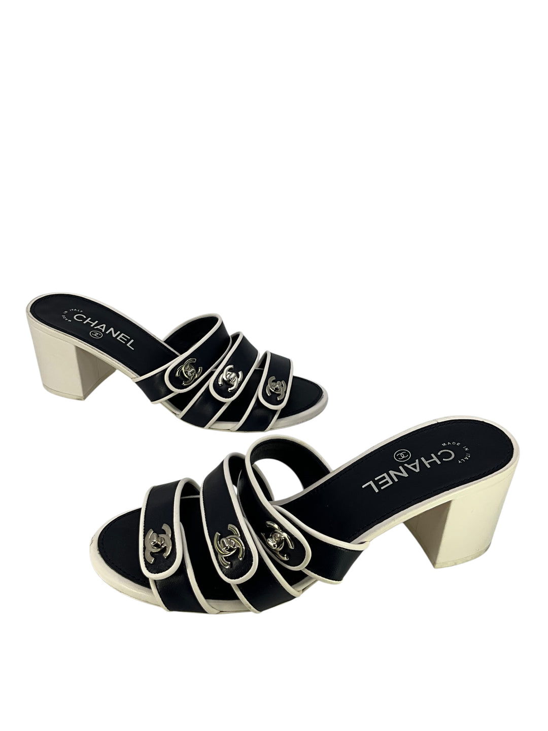 CHANEL CC Turnlock Leather Mule Sandals Size 10 - Consigned Designs