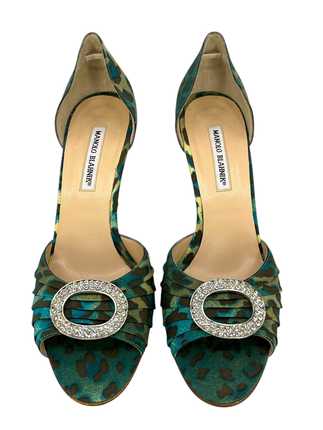 Manolo Blahnik Sedaraby Embellished Satin d'Orsay Pumps Size