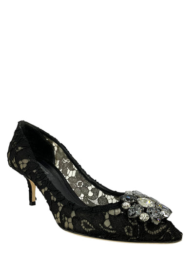 Dolce and Gabbana Lace Crystal Embellished Pumps Size 7.5-Consigned Designs