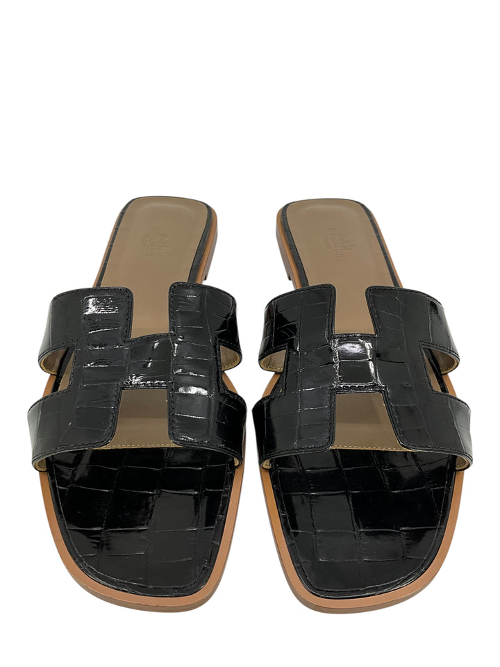HERMES Alligator Leather Oran H Logo Sandals Size 11 - Consigned