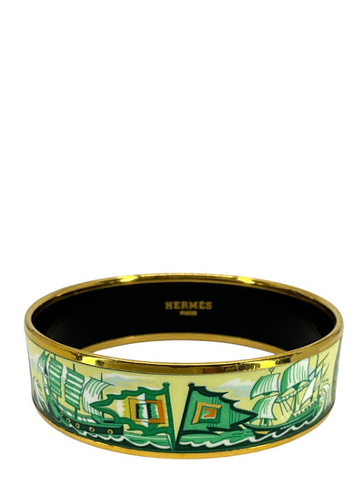 Hermes Printed Enamel Sailing Ships Wide Bracelet 65-Consigned Designs