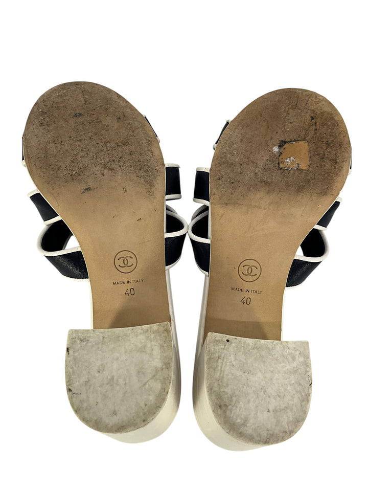 CHANEL CC Turnlock Leather Mule Sandals Size 10 - Consigned Designs