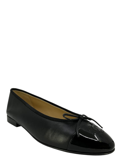 Chanel CC Cap Toe Lambskin Leather Ballet Flats Size 8.5-Consigned Designs