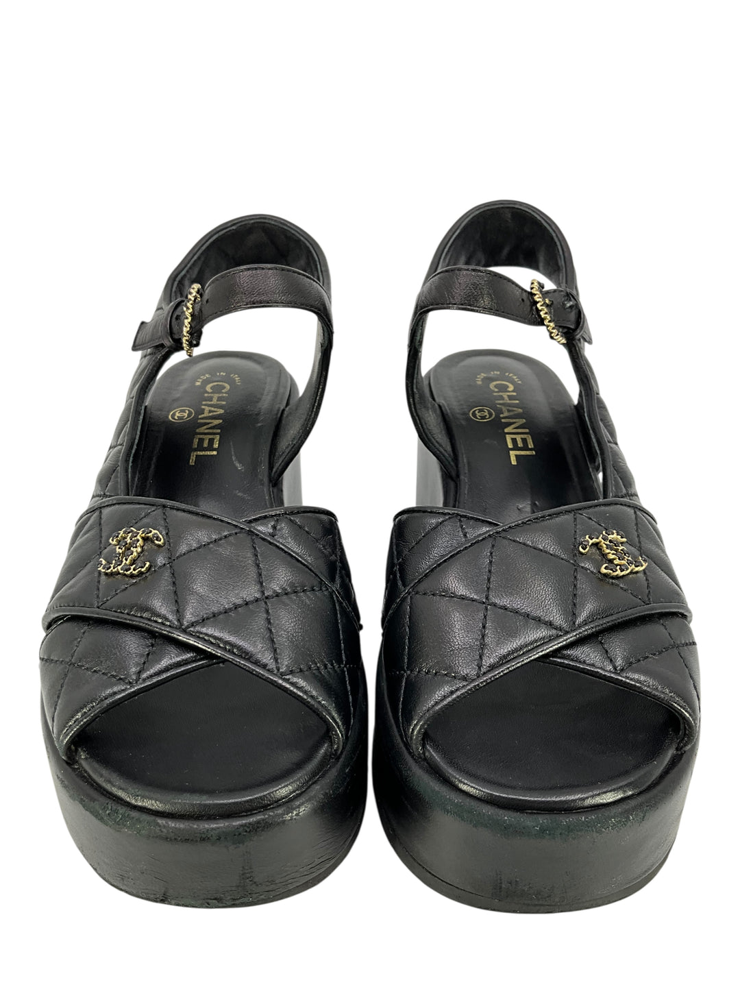 Chanel 23P Quilted Lambskin CC Platform Sandals Size 8 - Consigned