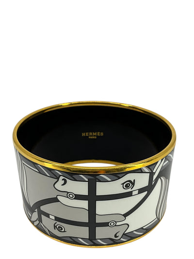 HERMES Printed Enamel Quadrige Extra Wide Equestrian Bracelet 65-Consigned Designs