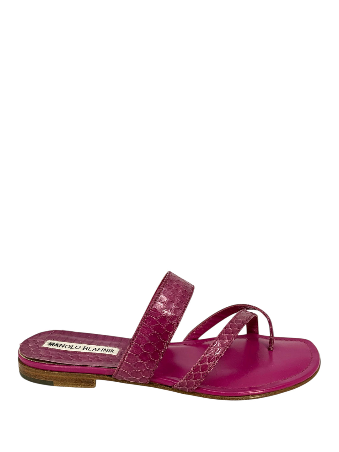 Manolo Blahnik Susa Snakeskin Thong Sandals Size 6 - Consigned Designs