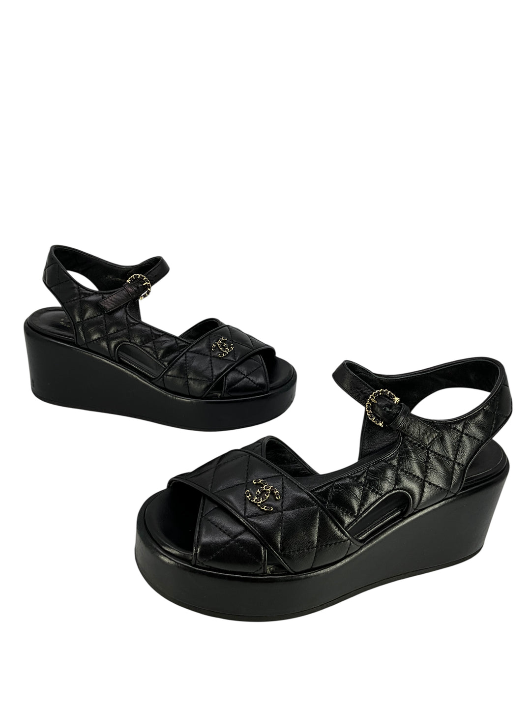 Chanel 23P Quilted Lambskin CC Platform Sandals Size 8 - Consigned