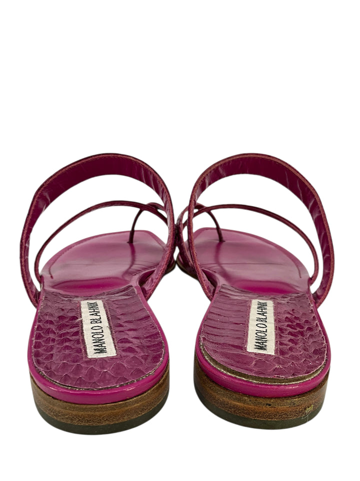 Manolo Blahnik Susa Snakeskin Thong Sandals Size 6 - Consigned Designs
