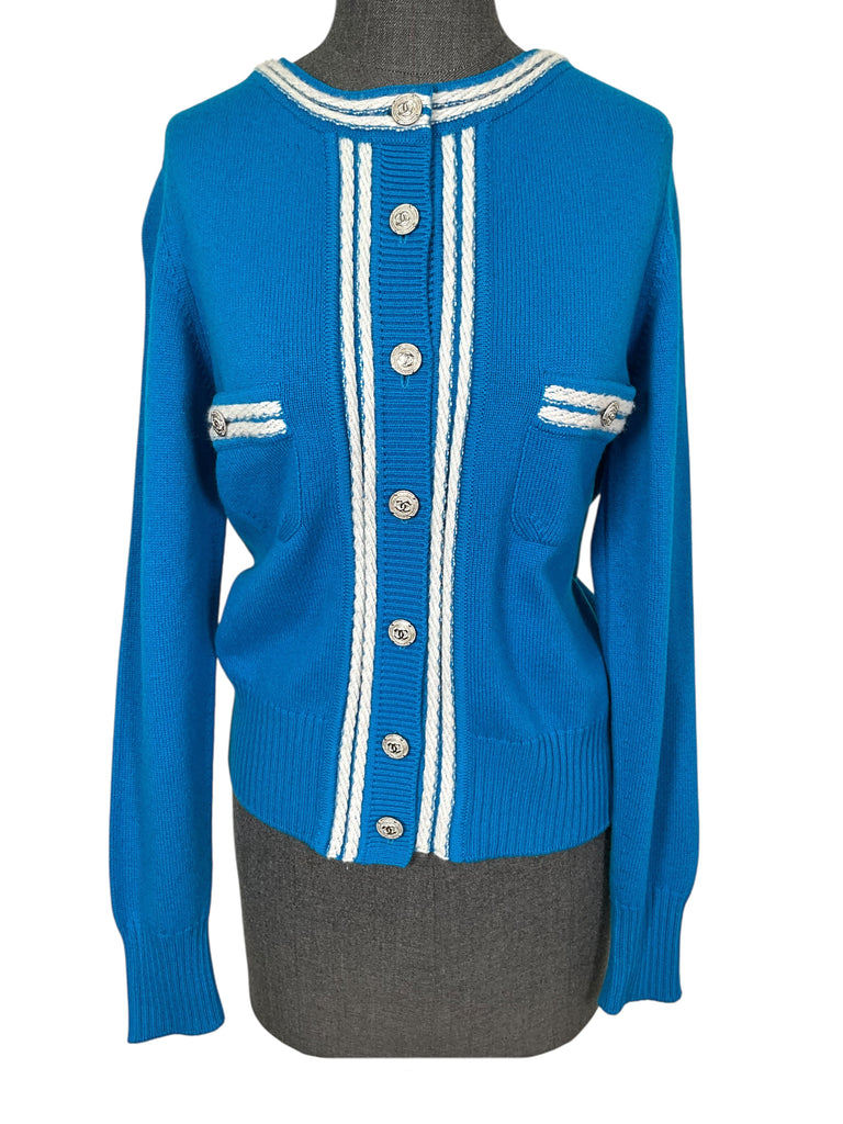CHANEL Cashmere CC Logo Button Cardigan Size M - Consigned Designs