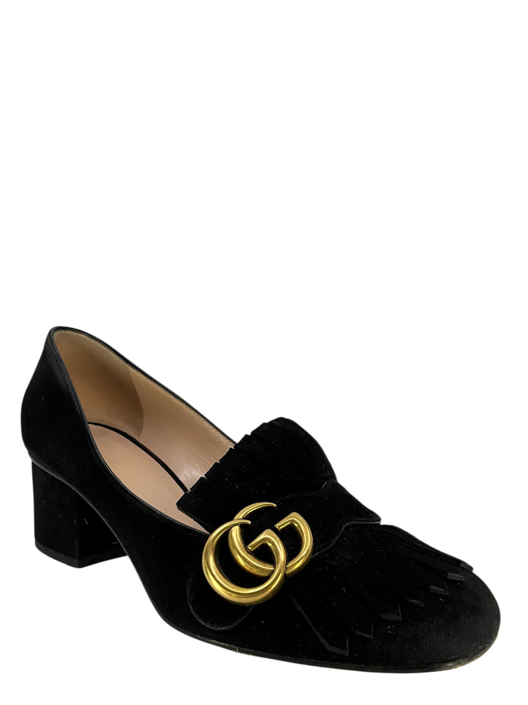 Gucci Marmont GG Suede Block-Heel Pumps Size 7.5 - Consigned Designs