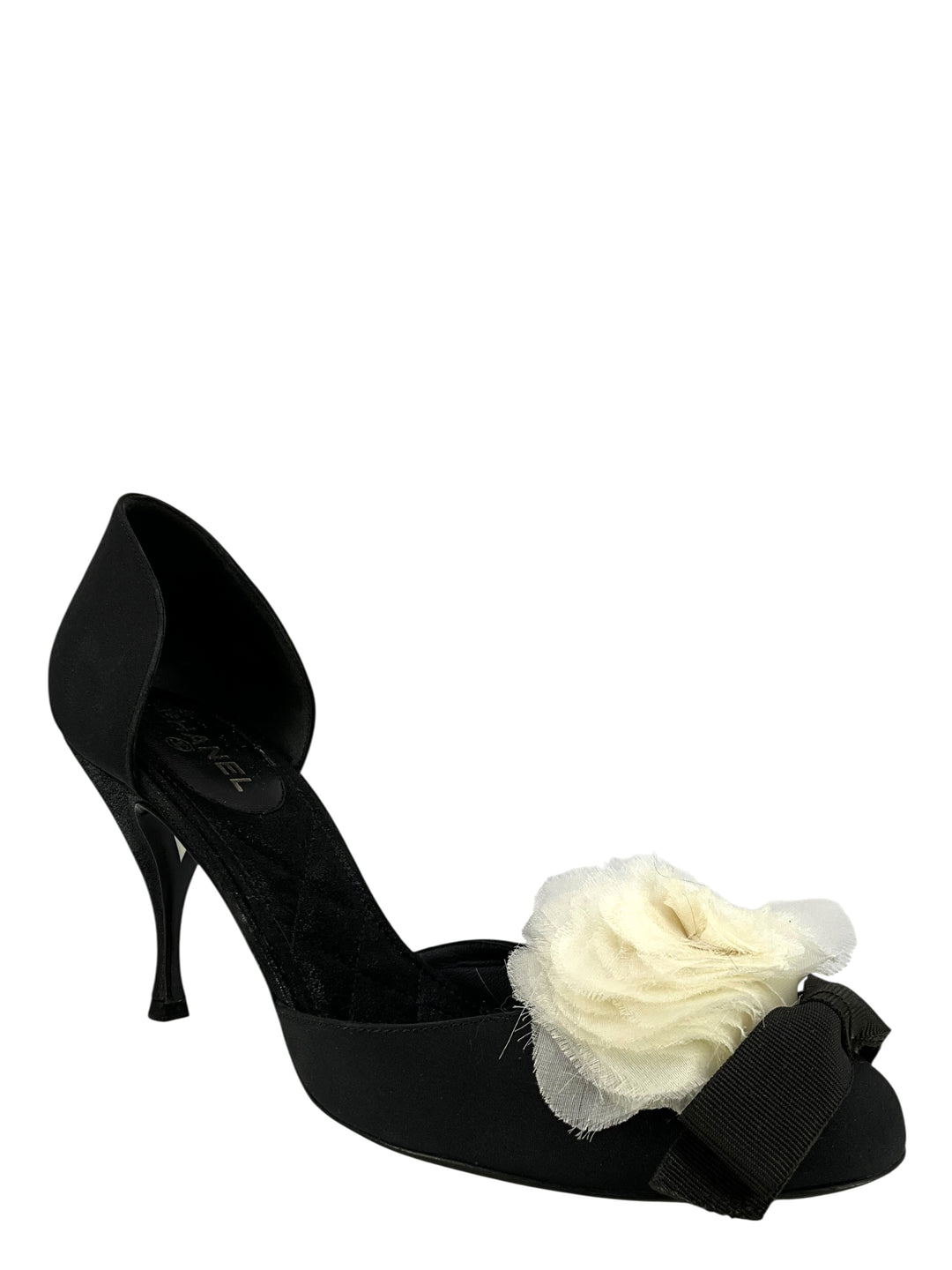 CHANEL 09C Satin Camellia d'Orsay Pumps Size 8.5 - Consigned Designs