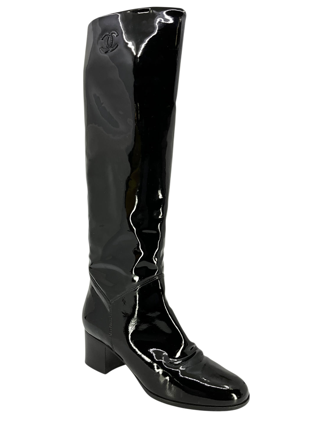 Chanel Patent Leather CC Logo Knee High Boots Size 8 - Consigned